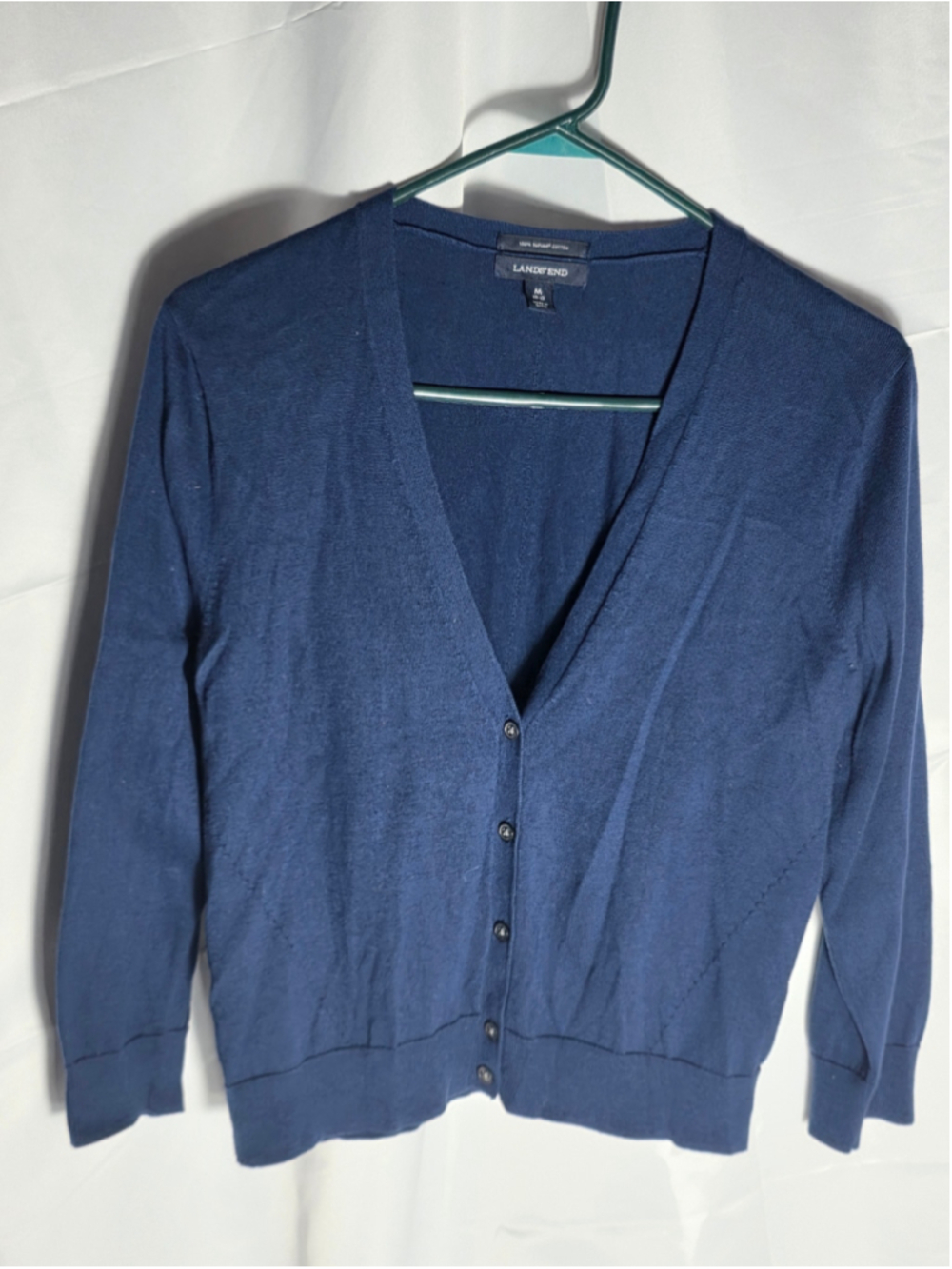 Women's Lands' End Supima Cotton Cardigan Sweater Blue Size M cottagecore cozy